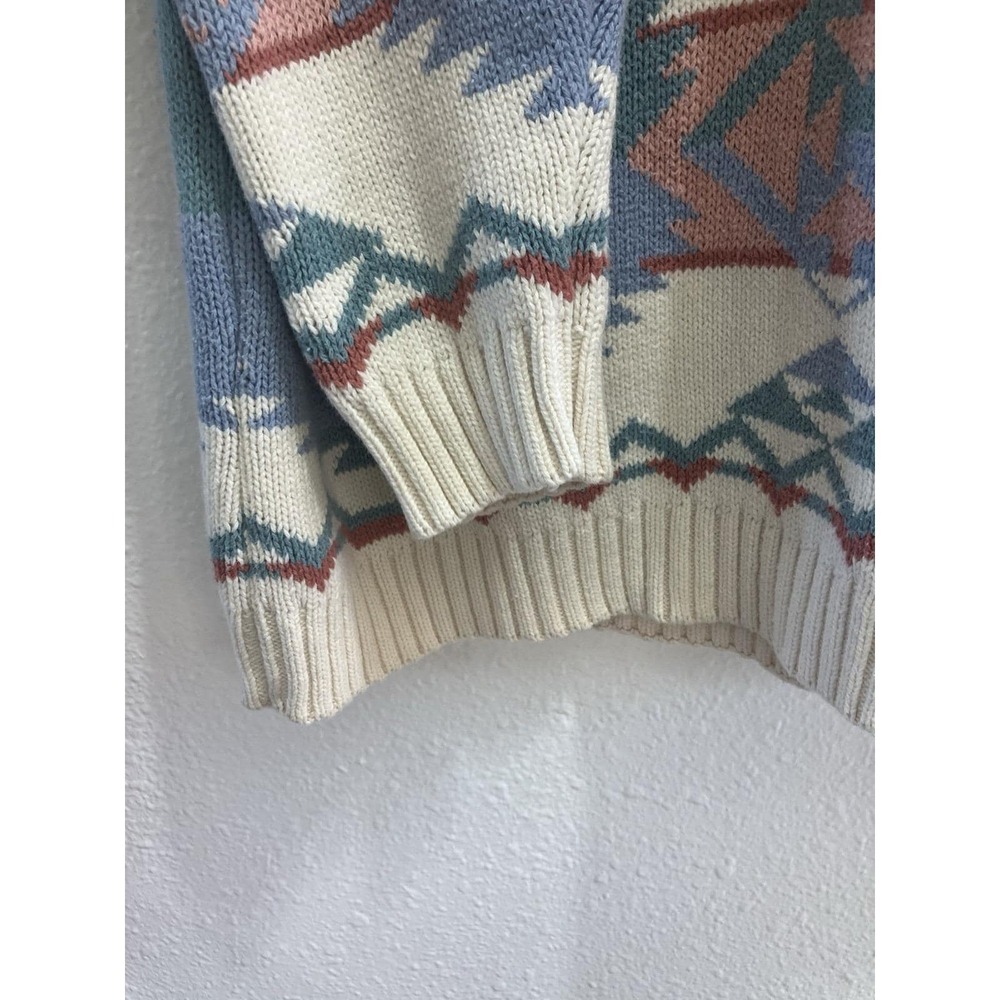 Vintage 90s Aztec Print Tribal Knit Pastel Southwestern Mock Neck Sweater Large - Picture 4 of 9